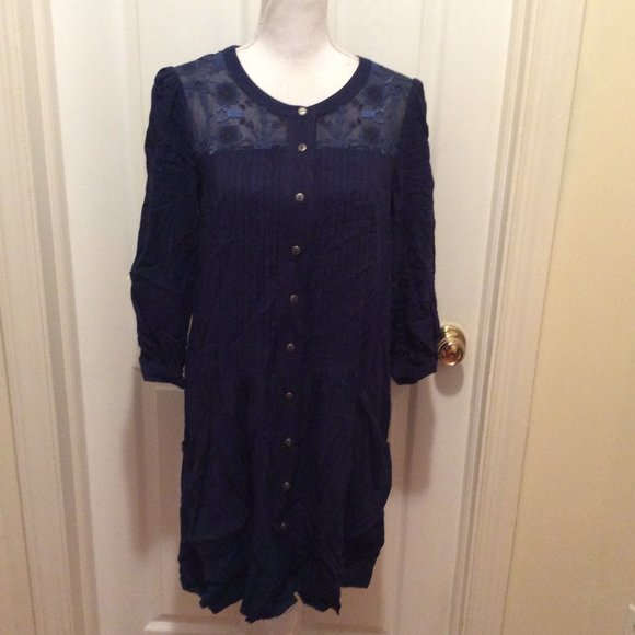 Anthropologie Dresses & Skirts - Anthropologie Dress 8 Dark Blue Embroidered